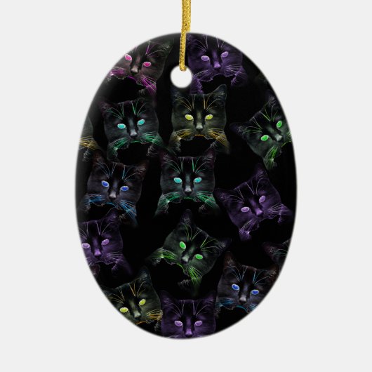 Koel Katten op zwart! Meerkleurige katten Keramisch Ornament (Voorkant)