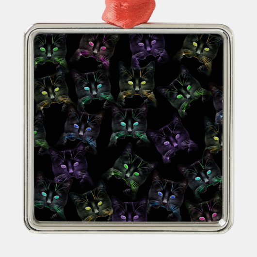Koel Katten op zwart! Meerkleurige katten Metalen Ornament (Voorkant)