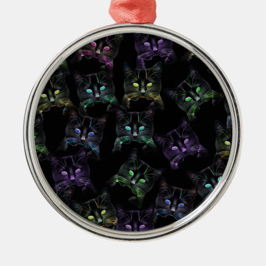 Koel Katten op zwart! Meerkleurige katten Metalen Ornament (Voorkant)