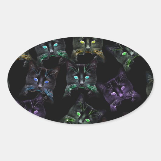 Koel Katten op zwart! Meerkleurige katten Ovale Sticker (Voorkant)