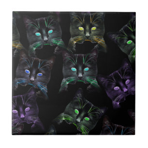 Koel Katten op zwart! Meerkleurige katten Tegeltje