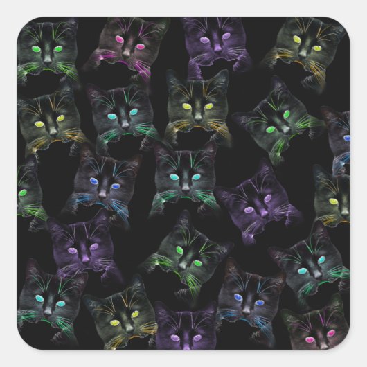 Koel Katten op zwart! Meerkleurige katten Vierkante Sticker (Voorkant)