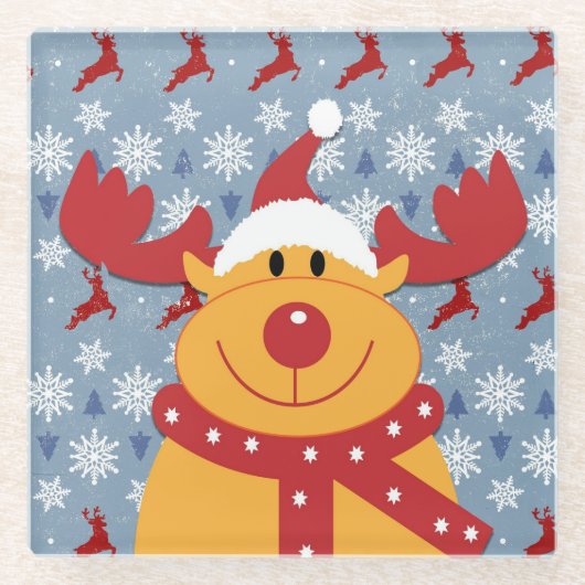Koel Kerst Rendier Glas Onderzetter (Voorkant)