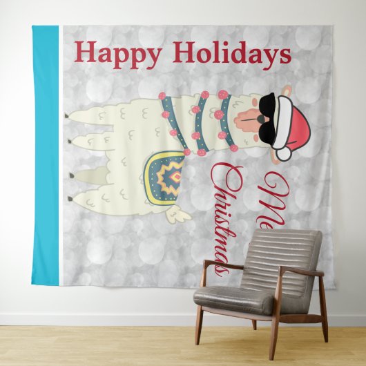 Koel kerstlama in Santa Hat en zonnebrillen Wandkleed (In Situ (horizontaal))