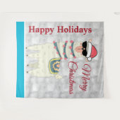 Koel kerstlama in Santa Hat en zonnebrillen Wandkleed (Voorkant (horizontaal))