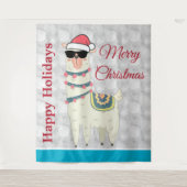 Koel kerstlama in Santa Hat en zonnebrillen Wandkleed (Voorkant)