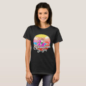 Koel kerstman met roze roze flamingo kerst in juli t-shirt (Voorkant volledig)