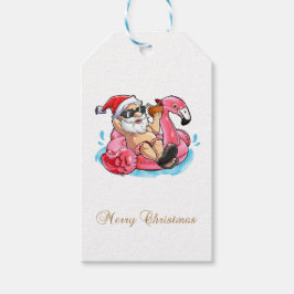 Koel kerstman, Roze flamingos, Beach Bokeh Cadeaulabel