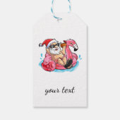 Koel kerstman, Roze flamingos, Beach Bokeh Cadeaulabel (Achterkant)