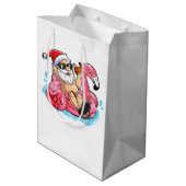 Koel kerstman, Roze flamingos, Beach Bokeh Medium Cadeauzakje (Achterkant Gekanteld)