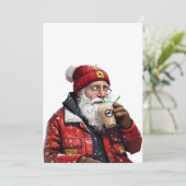 Koel Kerstmannetje drinkt ijskoude koffie Kerstmis Feestdagenkaart (Staand voorkant)