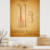 Koel  kijkend beroemd bass Guitar Patent Poster (Keuken)