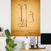 Koel  kijkend beroemd bass Guitar Patent Poster (Thuiskantoor)