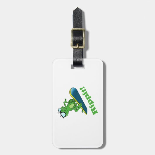 Koel kikker op een snowboard, aangepaste kleur bagagelabel (Voorkant verticaal)