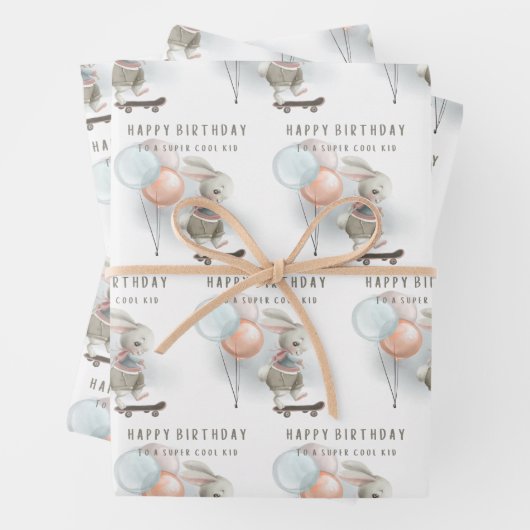 Koel Kind Bunny op skateboardwrappen Inpakpapier Vel (In situ)