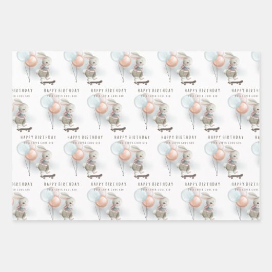 Koel Kind Bunny op skateboardwrappen Inpakpapier Vel (Voorkant)