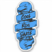 Koel Kinder Schaats Blauw 4-inch Kus Cut Vinylstic Sticker (Voorkant)