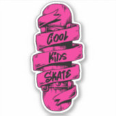 Koel Kinder Schaats Roze 4-inch Kus Cut Vinylstick Sticker (Voorkant)