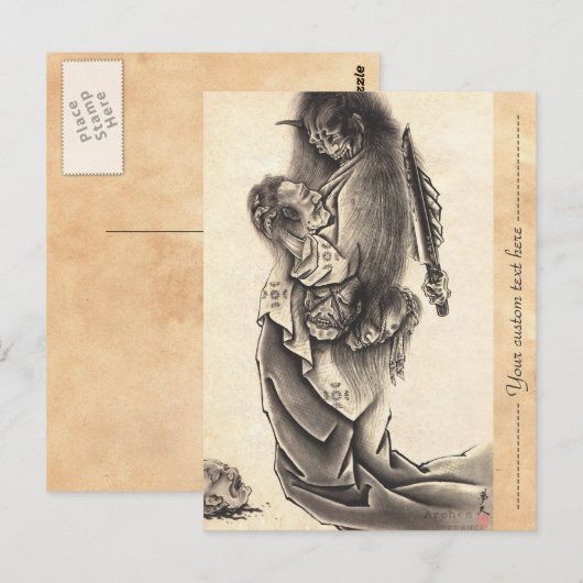 Koel klassiek  japans demon tattoo briefkaart (Voorkant / Achterkant)