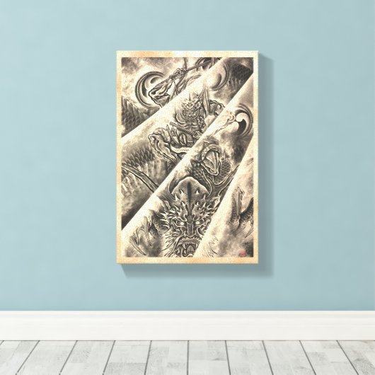 Koel klassiek  japans demon tattoo canvas afdruk (Insitu (Houten vloer))