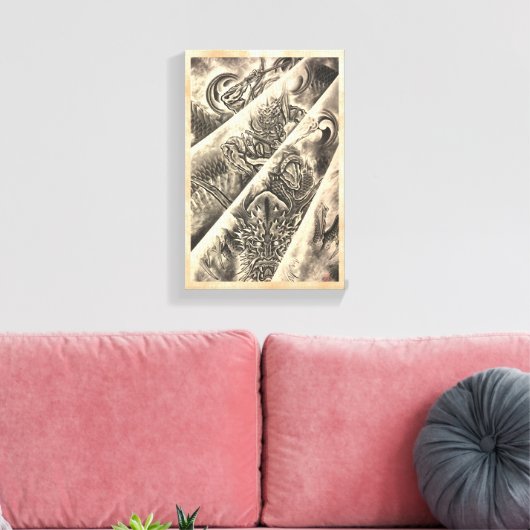 Koel klassiek  japans demon tattoo canvas afdruk (Insitu (Woonkamer))