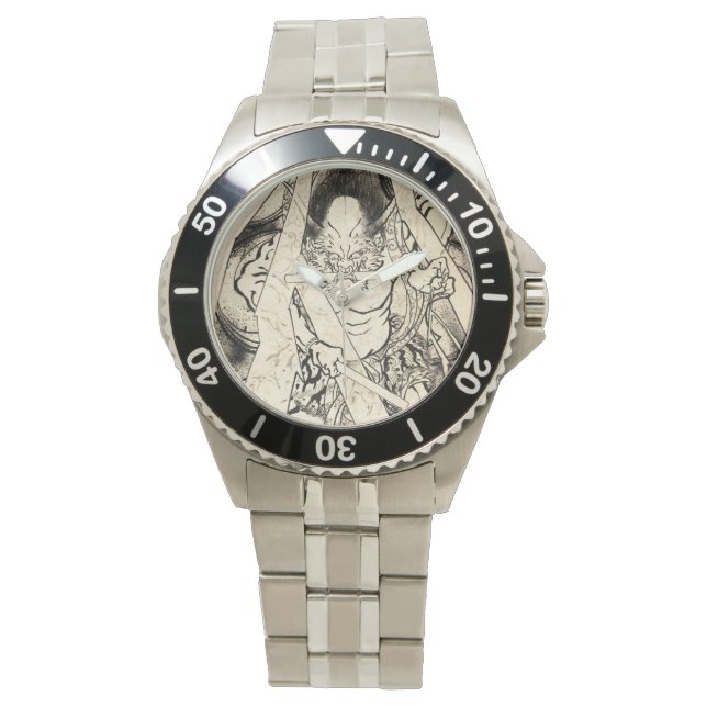Koel klassiek  japans demon tattoo horloge (Voorkant)