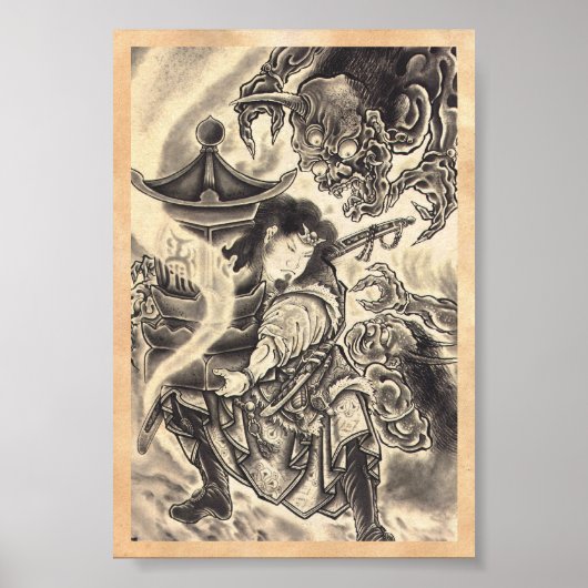 Koel klassiek  japans demon tattoo poster (Voorkant)