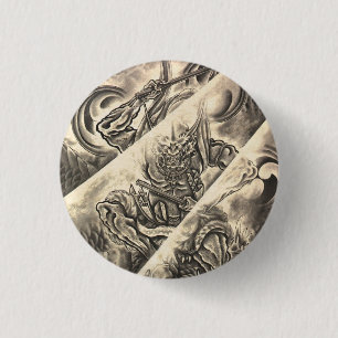Koel klassiek  japans demon tattoo ronde button 3,2 cm