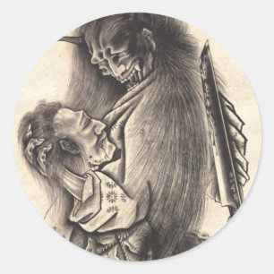 Koel klassiek  japans demon tattoo ronde sticker