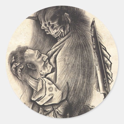 Koel klassiek  japans demon tattoo ronde sticker (Voorkant)
