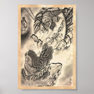 Koel klassiek japans demonmonnik tattoo poster