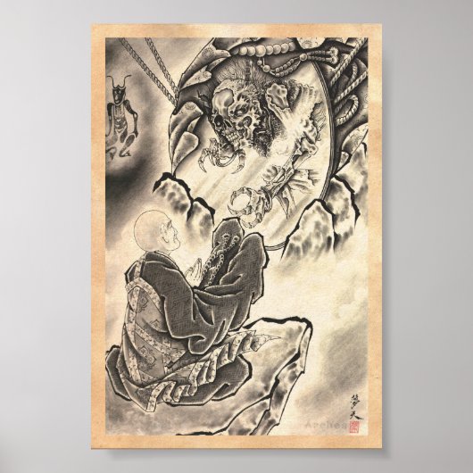Koel klassiek  japans demonmonnik tattoo poster (Voorkant)