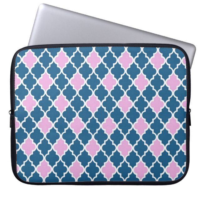 Koel, klassiek, modern, trendy roze en blauw van d laptop sleeve (Voorkant)