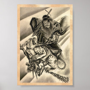 Koel klassieke  japanse demon samurai tijger poster