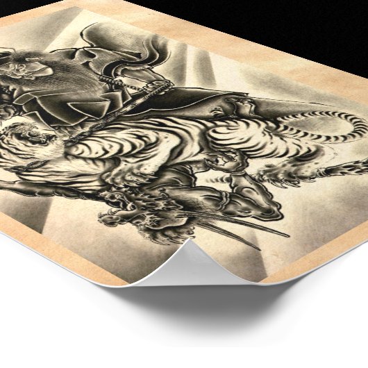 Koel klassieke  japanse demon samurai tijger poster (Hoek)