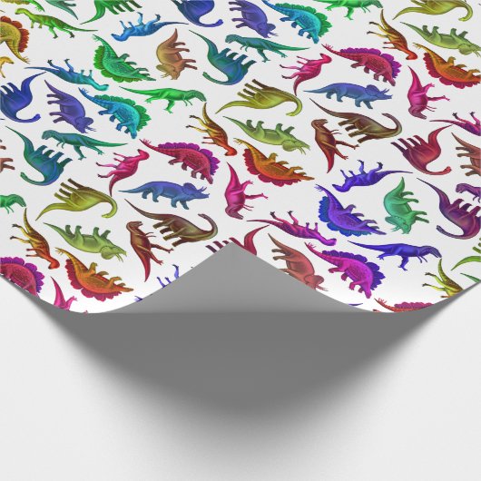 Koel kleurig dinosauriwitpapier cadeaupapier (Hoek)