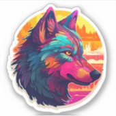 Koel kleurige Wolf wordt Schattig wild dier Sticker (Voorkant)