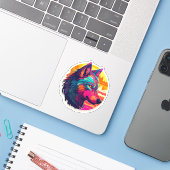 Koel kleurige Wolf wordt Schattig wild dier Sticker (Laptop met iPhone)