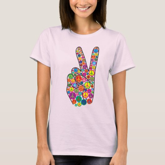 Koel, kleurrijk en Groovy-vredessignalen T-shirt (Voorkant)