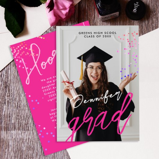 Koel Kleurrijk Modern Roze School Afstuderen Aankondiging