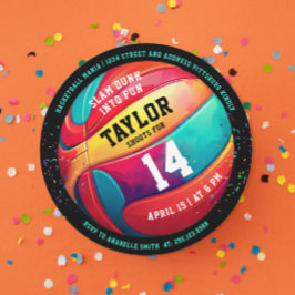 Koel Kleurrijk Sport Zwart Basketbal Feest Kaart