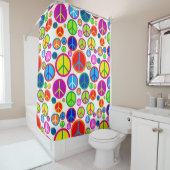 Koel kleurrijke Groovy-vredessymbolen Douchegordijn (In situ)