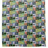 Koel kleurrijke kat Silhouettes op vierkantspleine Douchegordijn (Voorkant)