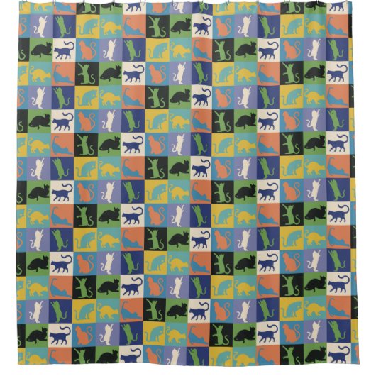 Koel kleurrijke kat Silhouettes op vierkantspleine Douchegordijn (Voorkant)