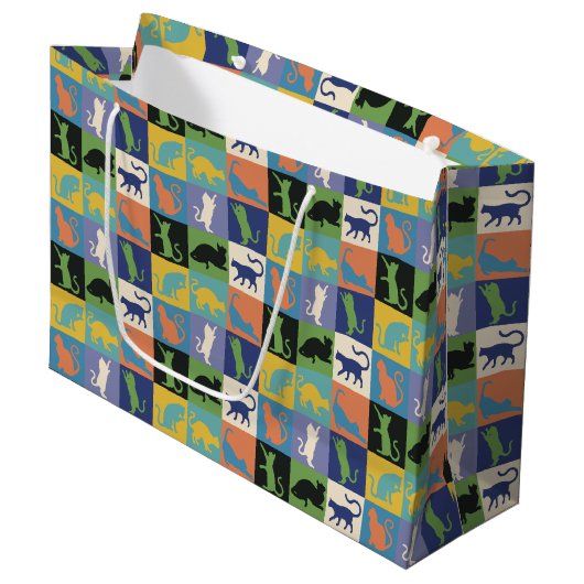 Koel kleurrijke katten op vierkantspleinen groot cadeauzakje (Voorkant Gekanteld)