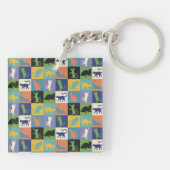 Koel kleurrijke katten op vierkantspleinen sleutelhanger (Achterkant)