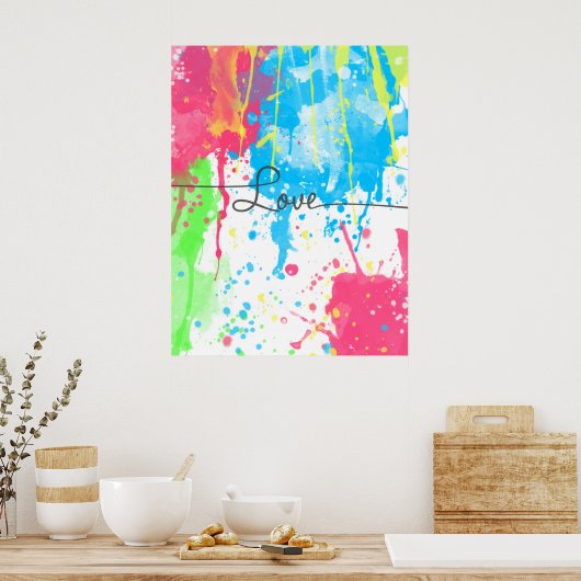 Koel kleurrijke levendige waterverven Liefde woord Poster (Keuken)