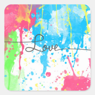 Koel kleurrijke levendige waterverven Liefde woord Vierkante Sticker