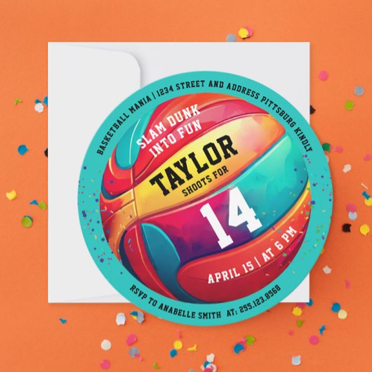 Koel Kleurrijke Sport Slam Dunk Aqua Blauwe Basket Kaart