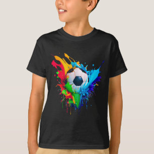 Koel Kleurrijke Voetbal Splash Liefde Voetbal Kuns T-shirt